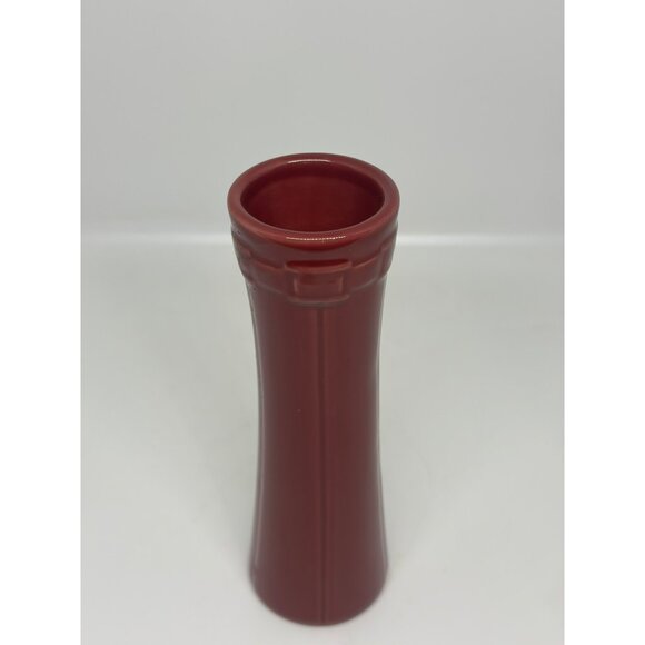 VTG Longaberger Pottery Paprika Red Vase 6.5" Woven Basketweave Design USA Made - Picture 2 of 5